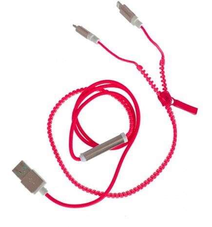 oplaadkabel 2-in-1 zipkabel 50 cm rood
