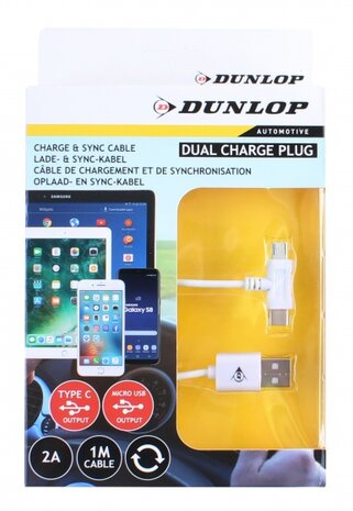 datakabel USB 2A / Micro-USB / Type-C Dual wit 100 cm