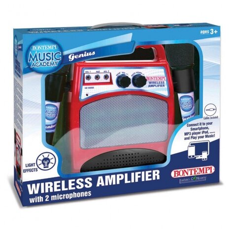 bluetooth versterker met 2 microfoons 28 cm rood