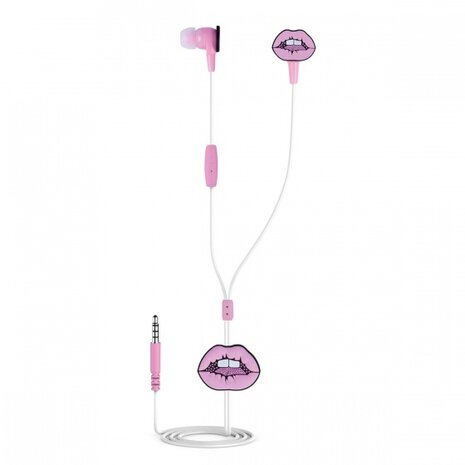 in-ear oordopjes met lippen kunststof/siliconen roze