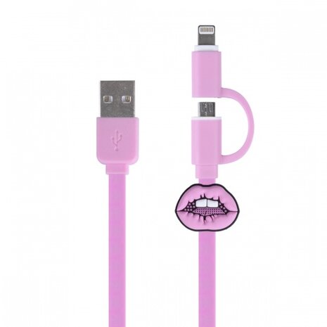 laadkabel lippen 2-in-1 Mic-USB 8-pin roze