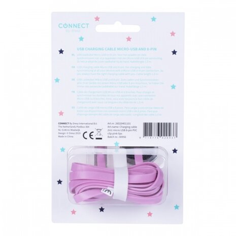 laadkabel lippen 2-in-1 Mic-USB 8-pin roze