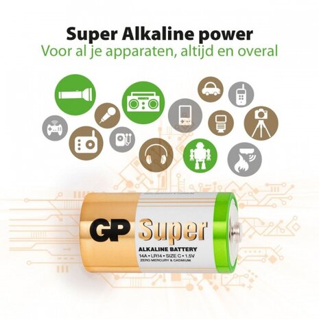 Super Alkaline batterijen type C - 2 stuks