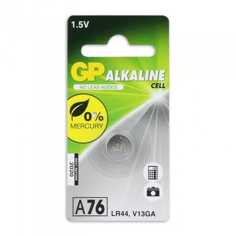 knoopcelbatterij LR44/A76 Alkaline 1.5V per stuk