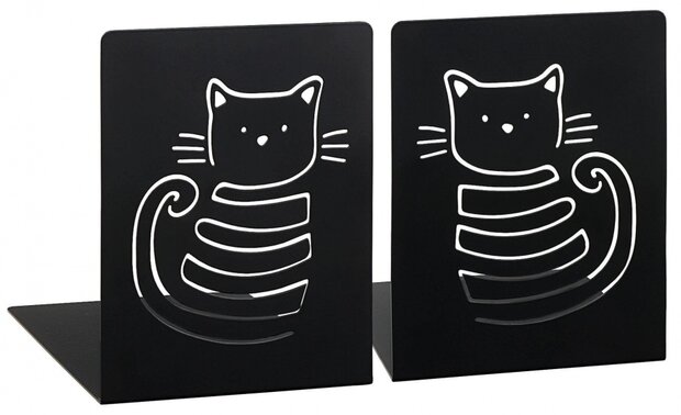 boekensteun Miauw zwart staal 12,5 x 16 x 16 cm 2 stuks