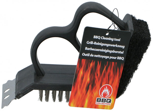 barbecueborstel 3-in-1 15 cm kunststof zwart/zilver