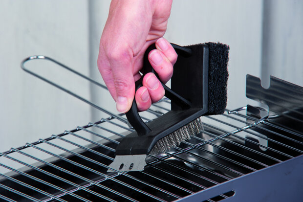 barbecueborstel 3-in-1 15 cm kunststof zwart/zilver