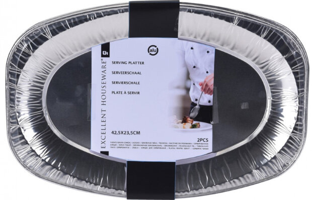 serveerschalenset aluminium 42,5 x 28,5 cm 2 stuks zilver