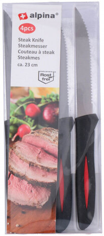 steakmessen 4 stuks 22,8 cm zwart/rood
