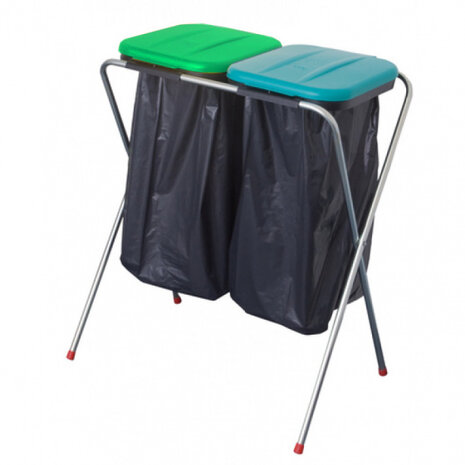 vuilniszakkenhouder voor 2 zakken groen/blauw