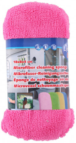 schoonmaakspons 18 x 8 x 4 cm microvezel roze