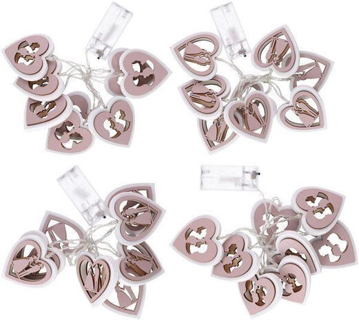 decoratieverlichting hartjes 80 cm hout roze 4 stuks