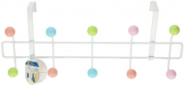 deurhanger 10 haken staal 42 x 17 cm wit