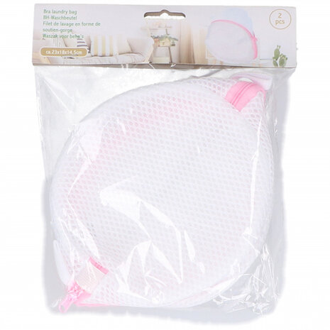 waszakken BH 23 x 18 x 14,5 cm nylon wit/roze 2 stuks