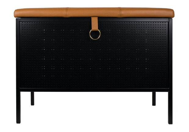 opbergbank Frank 66 x 47,5 x 38 cm staal/leer zwart/cognac