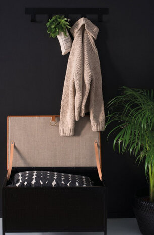 opbergbank Frank 66 x 47,5 x 38 cm staal/leer zwart/cognac