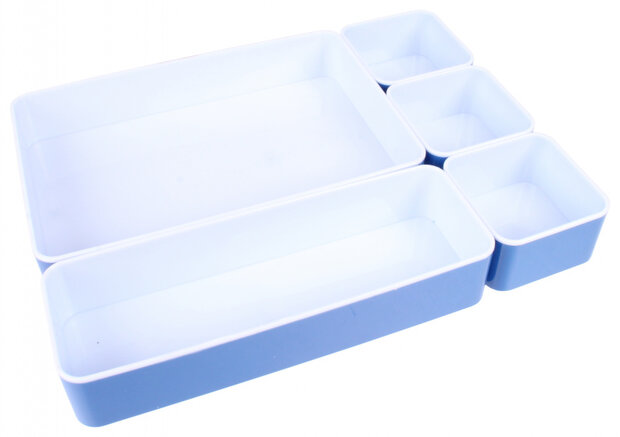 opbergset 23 x 30,5 x 4,5 mm PVC blauw/wit 5-delig