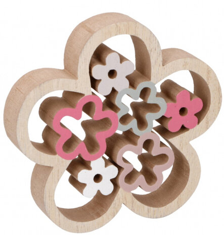 decoratie-ornament Bloem 12 cm hout blank