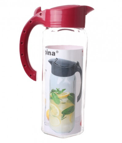 waterkan met deksel 1,5 liter glas rood 2-delig
