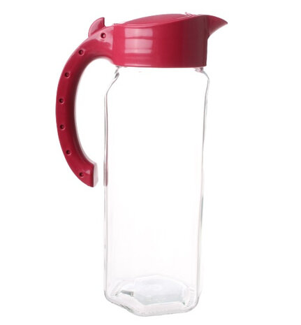 waterkan met deksel 1,5 liter glas rood 2-delig