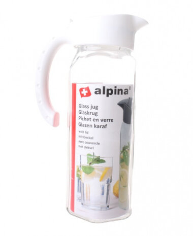 waterkan met deksel 1,5 liter glas wit 2-delig