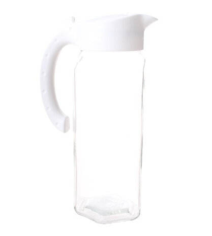 waterkan met deksel 1,5 liter glas wit 2-delig