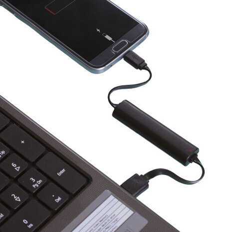 USB-oplaadkabel met powerbank 28 cm zwart