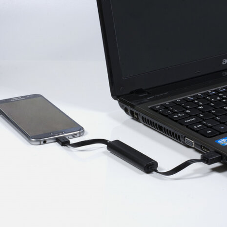 USB-oplaadkabel met powerbank 28 cm zwart