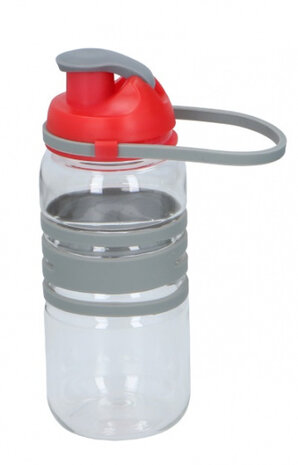 drinkfles 450 ml polyetheen 18,5 cm transparant/rood