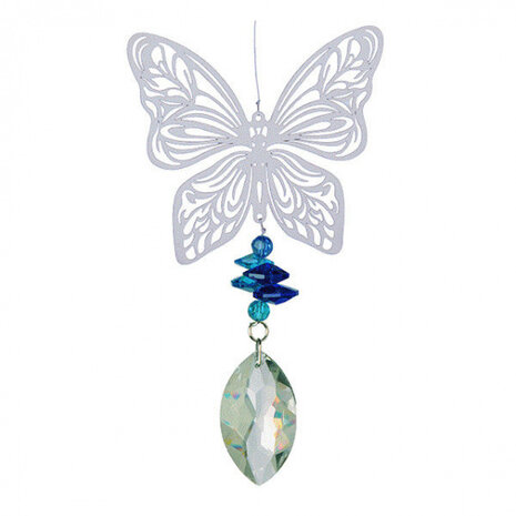 windspinner Magic Vlinder 40 cm glas zilver/blauw