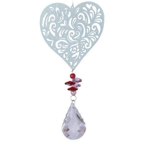 windspinner Magic Hart 40 cm glas zilver/rood