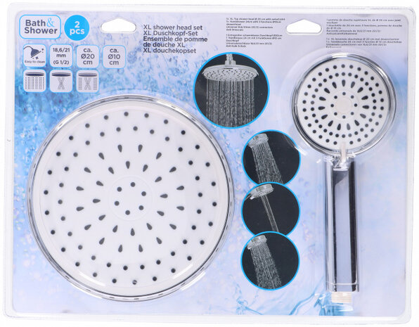 douchekoppenset rond XL ABS chroom/wit 2-delig