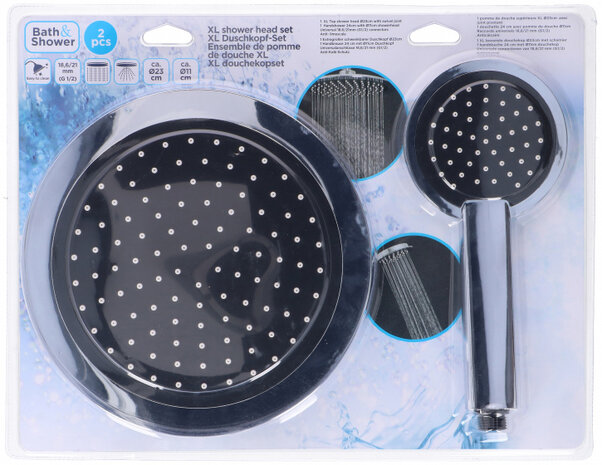 douchekoppenset rond XL ABS chroom/zwart 2-delig