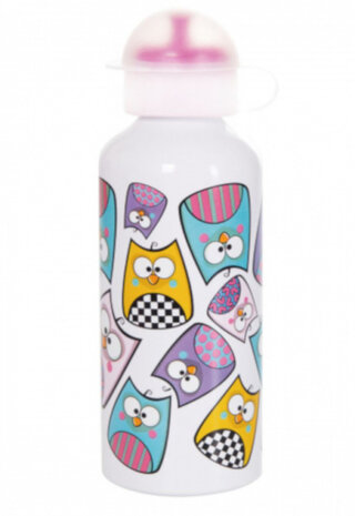 drinkfles Squeeze uilen 600 ml 22,5 cm staal wit