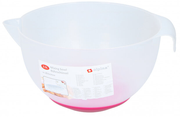 beslagkom 23 cm polypropeen 2,5 liter wit/roze