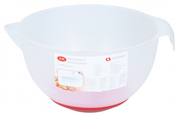 beslagkom 23 cm polypropeen 2,5 liter wit/rood