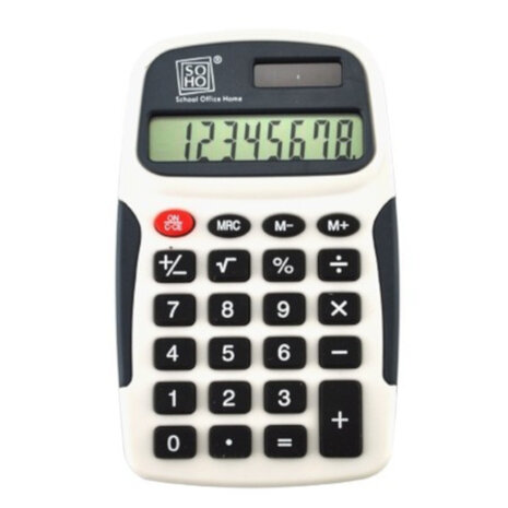 rekenmachine 7 x 11,5 cm zwart/wit