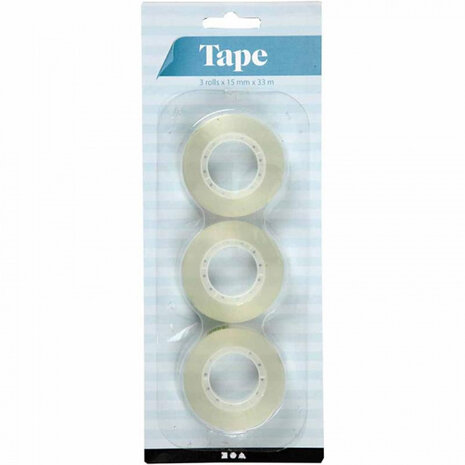 plakband 33 m x 15 mm transparant 3 stuks