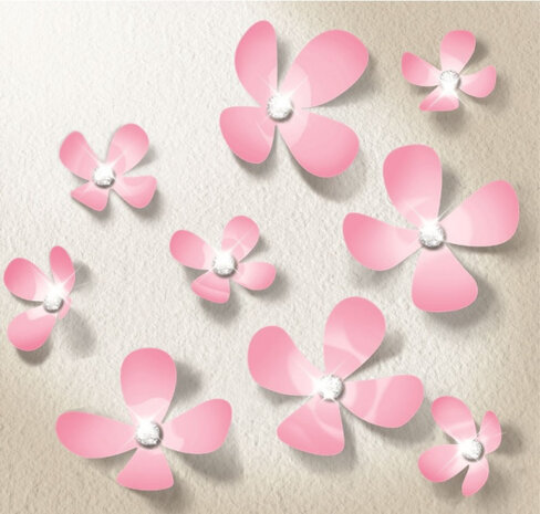 3D muurstickers Flower PVC roze 18-delig
