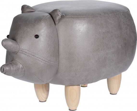 kruk neushoorn 62 x 35 x 29 cm hout/kunstleer grijs