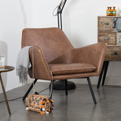 stoel Bon 80 x 78 cm leer/staal bruin