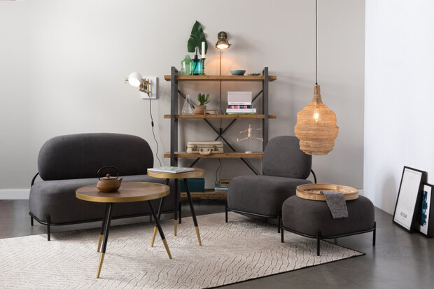hocker Polly 66 x 51 cm polyester/staal grijs/zwart