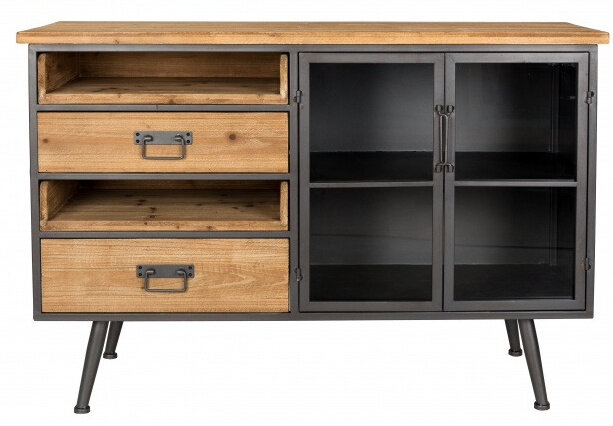 dressoir Damian 113 x 75 cm hout/staal blank/donkergrijs