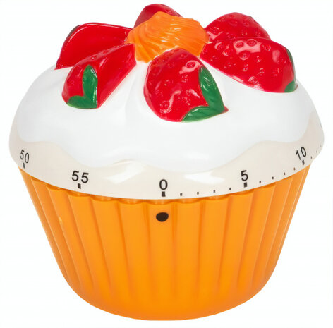 kookwekker cupcake 7,6 x 7,6 cm oranje/wit/rood