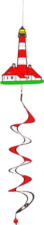 windgong vuurtoren 110 x 18 cm polyester wit/rood