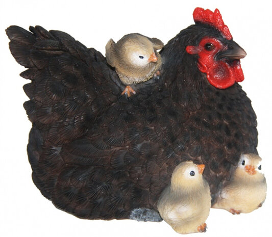 kip met kuikens 15,2 x 12,3 cm polyresin zwart