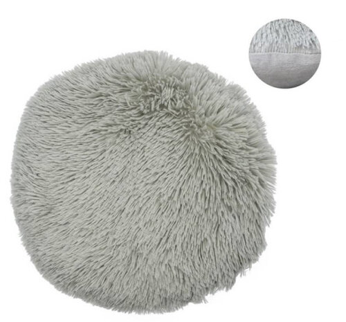 kussen Shaggy rond 38 cm textiel grijs