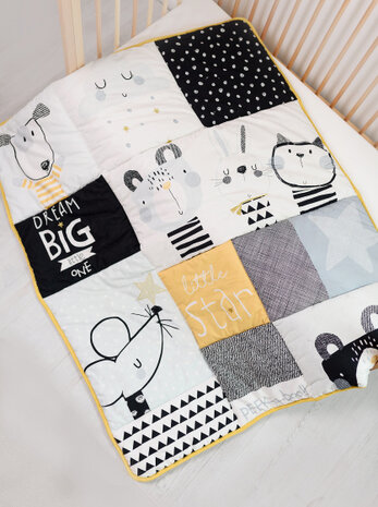 sprei junior 140 cm katoen wit/zwart/geel