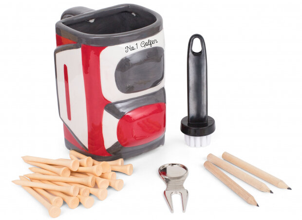 mok golf junior 15 cm keramiek rood/zwart 5-delig