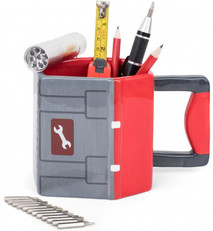 mok klussen junior 15 cm keramiek rood/grijs 6-delig